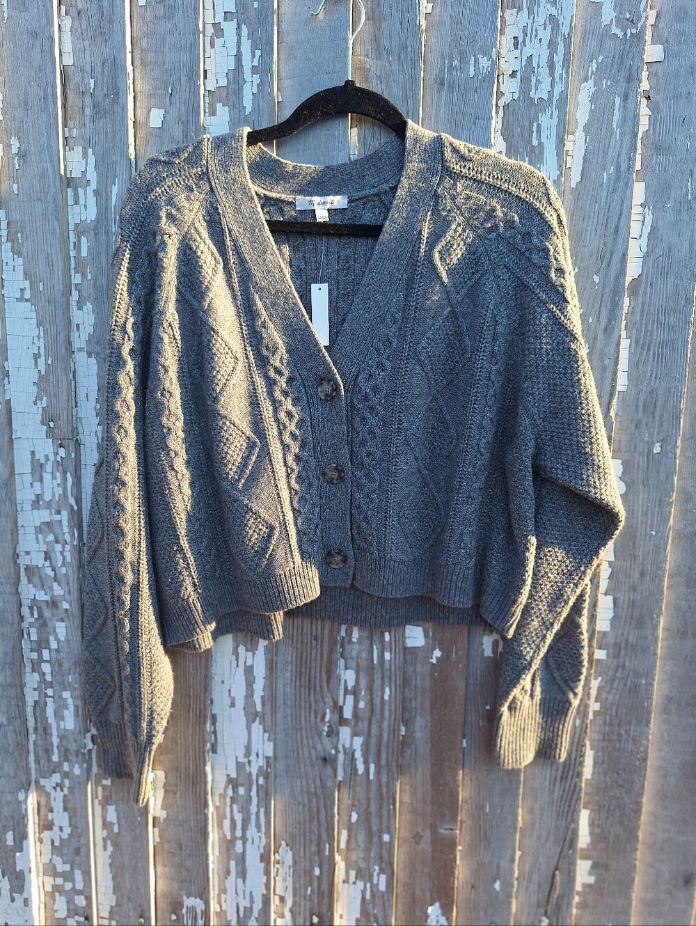 Madewell Lurex Sahara Cable Cardigan Charcoal NWT Cropped V-Neck Size Large - Picture 2 of 7